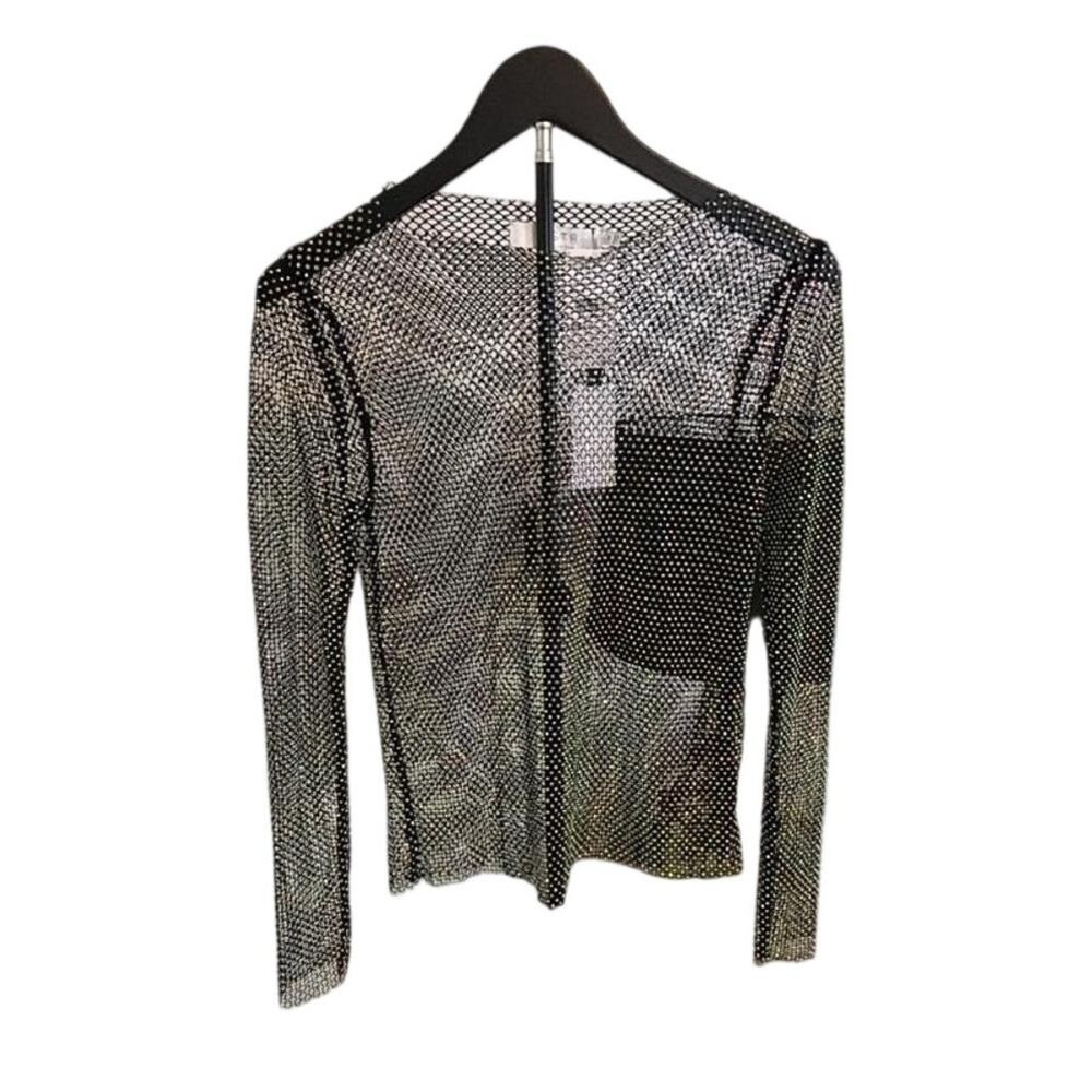 ASTR The Label Black Crystal Mesh Long Sleeve Top XS NWOT